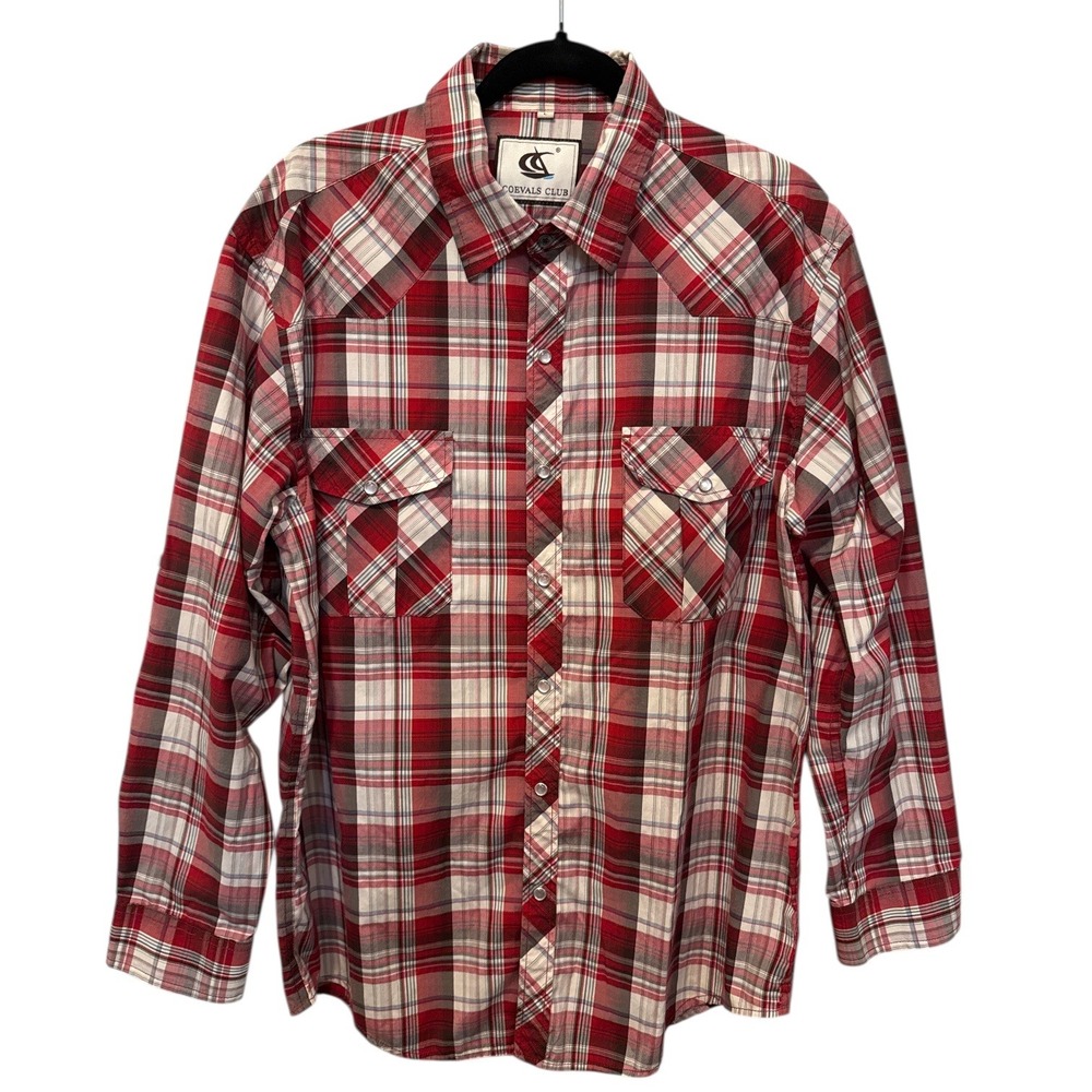 Coevals Club Mens Red Plaid Western Pearl Snap Long Sleeve Shirt Large Rodeo‎